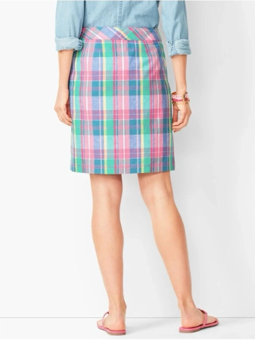 Talbots Madras Plaid Pastel linen cotton blend skirt size 12 NWT